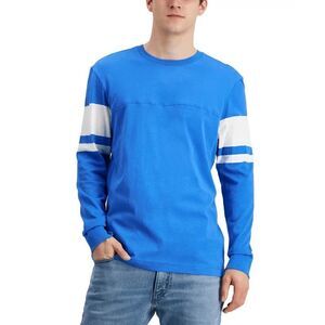 Club Room Men's Regular Fit Cotton Football Blue Stripe T Shirt Small
